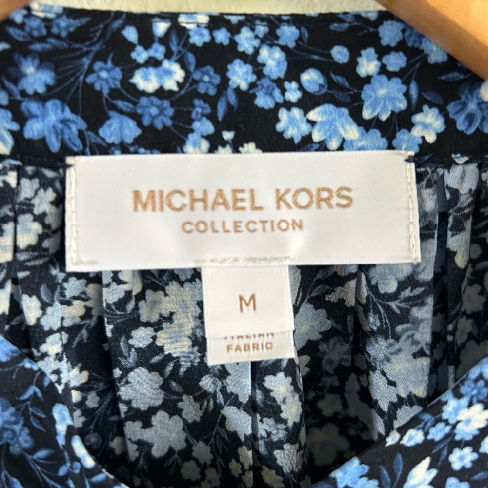 Michael Kors collection Blouse womens Medium Blue Long Sleeve Floral - Picture 6 of 10
